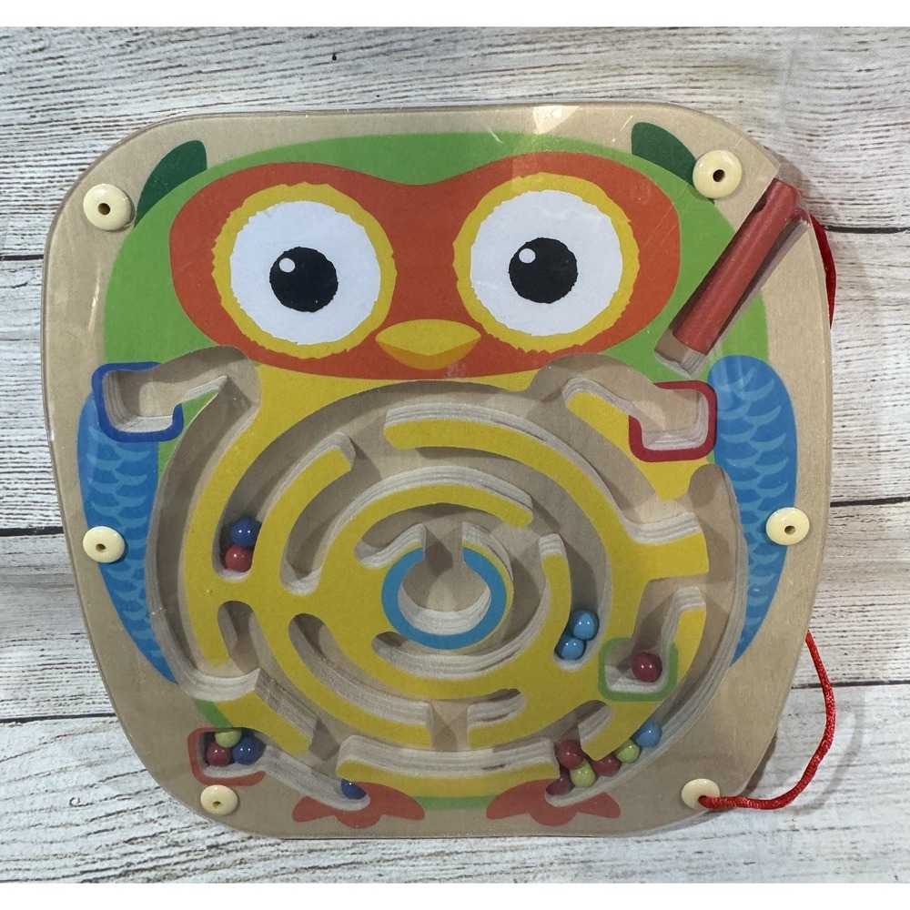 Vintage Toys R 'Us Magnetic Maze Owl Game 8" x 8" Wood & Plastic Tub18 - Picture 1 of 4